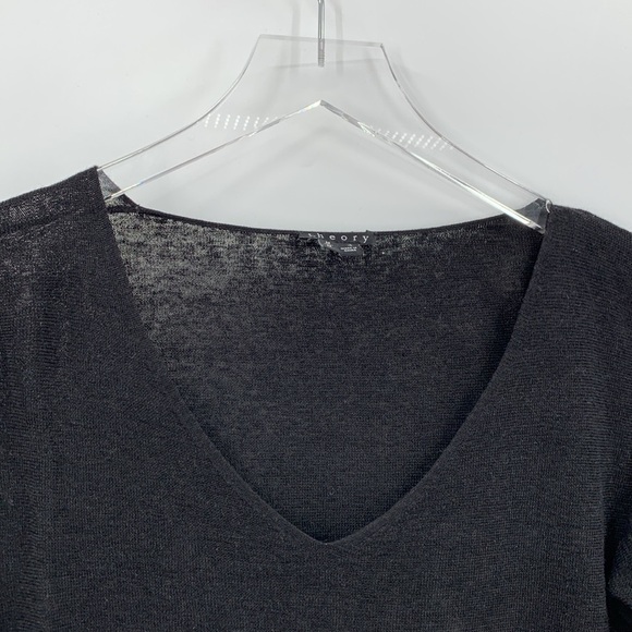 Theory Larlissa Linen blend boxy sweater black v-neck top lightweight Medium - Picture 3 of 5